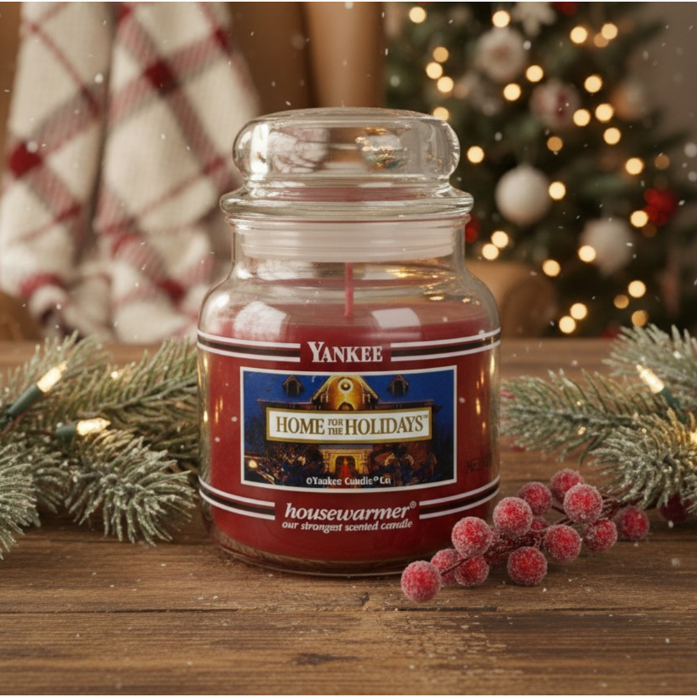 NEW Vintage Yankee Candle Home for the Holidays Jar Candle 14.5 oz Black Band